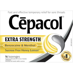 Cépacol Cépacol Extra-Fort sans saccharose au miel et au citron, paquet économique, 16 pastilles contre le mal de gorge 16 ea, 0,41 $/1ch