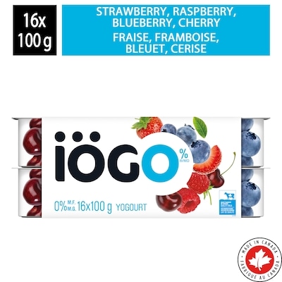 IOGO Strawberry/Raspberry/Blueberry/Cherry Fat Free Yogurt Cups 0% 16x100.0 g, $0.47/100g