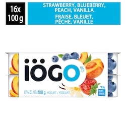 IOGO Strawberry/ Blueberry/Peach/Vanilla Fat Free Yogurt Cups 0% 16x100.0 g, $0.44/100g