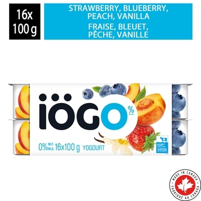 IOGO Strawberry/ Blueberry/Peach/Vanilla Fat Free Yogurt Cups 0% 16x100.0 g, $0.41/100g