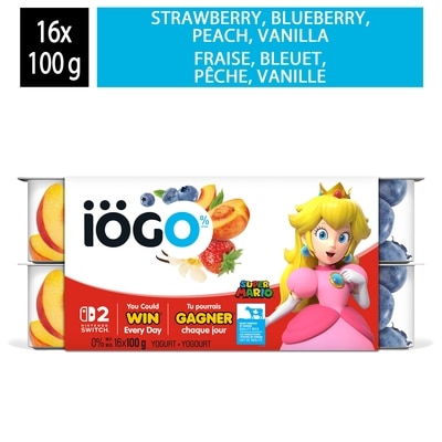 IOGO Strawberry/ Blueberry/Peach/Vanilla Fat Free Yogurt Cups 0% 16x100.0 g, $0.59/100g