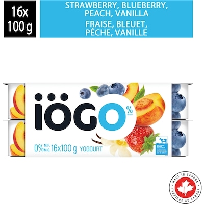 IÖGO Pots De Yogourt Sans Matière Grasse Fraise/Bleuet/Pêche/Vanille 0 % 16x100.0 g, 0,50 $/100g