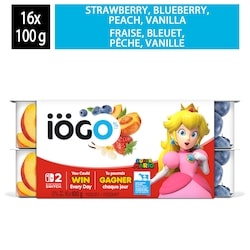 IÖGO Pots de yogourt sans matière grasse fraise/bleuet/pêche/vanille 0 % 16x100.0 g, 0,46 $/100g