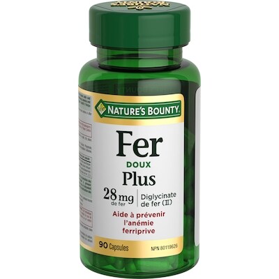 Nature’s Bounty Fer plus 28 mg, doux, aide à prévenir l’anémie 90 ea, 0,16 $/1ch