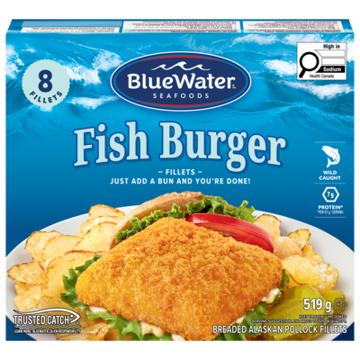 BlueWater Seafoods BlueWater Fish Burger Fillets 519 g, $1.92/100g