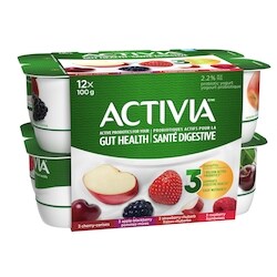 Activia Yogourt probiotique, 3x framboise, 3x pomme, 3x mûre, 3x fraise 12x100.0 g, 0,50 $/100g