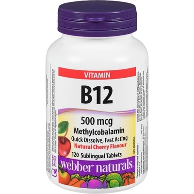 Webber Naturals Vitamin B12 500mcg, Cherry Flavour 120 ea, $0.10/1ea