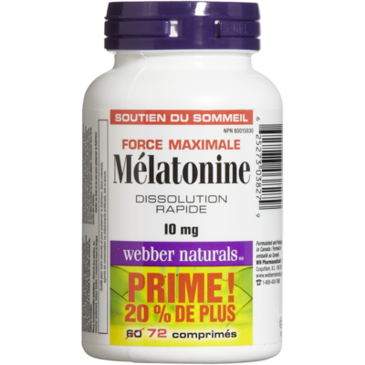 Webber Naturals Mélatonine force maximum 10 mg 72 ea, 0,18 $/1ch