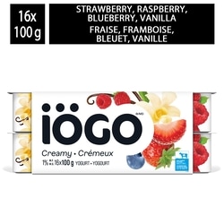 IOGO Strawberry Raspberry Blueberry Vanilla Yogurt Cups 1% 16x100.0 g, $0.45/100g