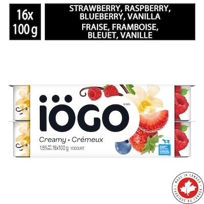 IOGO Strawberry Raspberry Blueberry Vanilla Yogurt Cups 1.5% 16x100.0 g, $0.62/100g