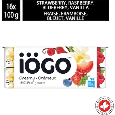IOGO Strawberry Raspberry Blueberry Vanilla Yogurt Cups 1.5% 16x100.0 g, $0.41/100g