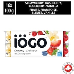 IÖGO Pots de yogourt fraise framboise bleuet vanille 1.5 % 16x100.0 g, 0,41 $/100g
