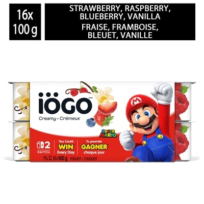 IÖGO Pots de yogourt fraise framboise bleuet vanille 1 % 16x100.0 g, 0,46 $/100g