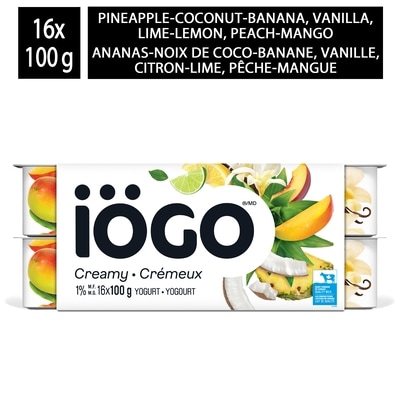 IOGO Tropical Yogurt Cups 1% 16x100.0 g, $0.62/100g