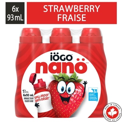IÖGO Nanö yogourt à boire à la fraise 1 % 6x93.0 ml, 0,66 $/100ml