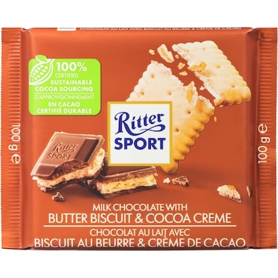 Ritter Sport Chocolate, Milk with Butter Biscuit & Cocoa Crème 100 g, $3.99/100g