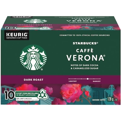 Starbucks K Cup Caffé Verona Dark Roast Ground Coffee K-Cup Pods Box 10 ea, $1.20/1ea
