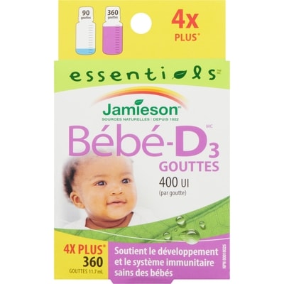 Jamieson Gouttelettes de vitamine D3 de 400 UI Bébé-D 11.7 ml, 112,74 $/100ml