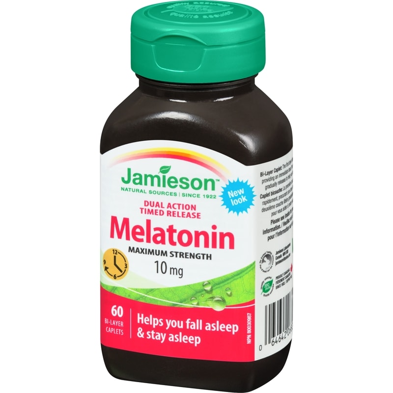 Melatonin Maximum Strength Timed Release Dual Action Bi-Layer Caplets, 10 mg