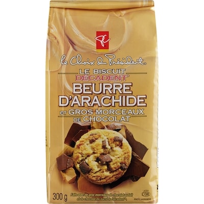 le Choix du Président Biscuits au beurre d’arachide avec gros morceaux de chocolat Le Décadent 300 g, 1,76 $/100g