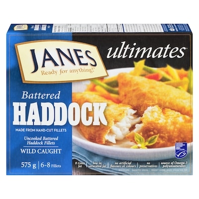 Janes Genuine Scottish Haddock Fillets, Battered 575 g, $3.04/100g