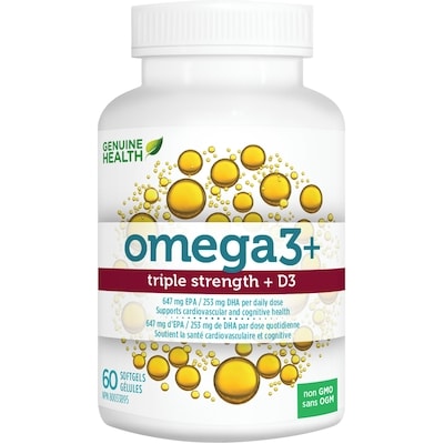 Genuine Health Omega3+ Triple Strength + D3, Omega 3 Fish Oil 60 ea, $0.72/1ea