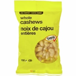 No Name Whole Cashews 100 g, $5.00/100g