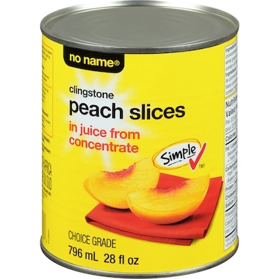 No Name Clingstone Peach Slices in Juice from Concentrate 796 ml, $0.63/100ml