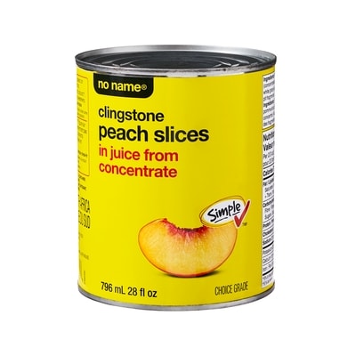 No Name Clingstone Peach Slices in Juice from Concentrate 796 ml, $0.48/100ml