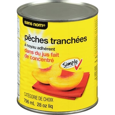 Sans Nom Pêches tranchées à noyau adhérent dans du jus fait de concentré 796 ml, 0,42 $/100ml