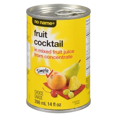 No Name Fruit Cocktail in Mixed Fruit Juice from Concentrate 398 ml, $0.75/100ml