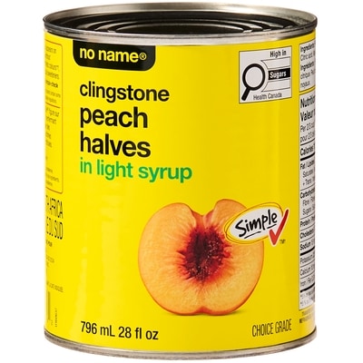 No Name Clingstone Peach Halves in Light Syrup 796 ml, $0.48/100ml
