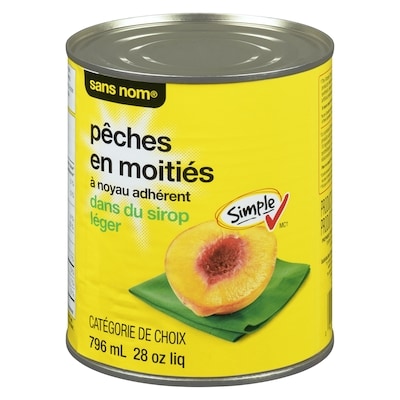 Sans Nom Pêches en moitiés sirop léger 796 ml, 0,47 $/100ml