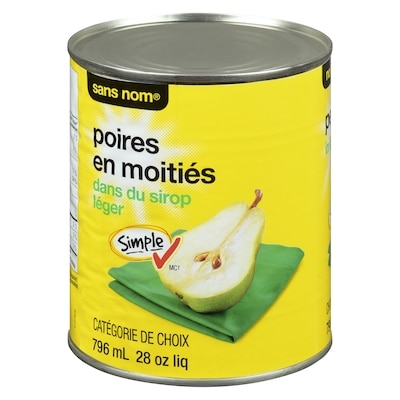 Sans Nom Poires en moitiés dans du sirop léger 796 ml, 0,63 $/100ml