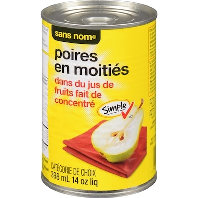 Sans Nom Poires en moitiés dans du jus de fruit fait de concentré 398 ml, 0,50 $/100ml