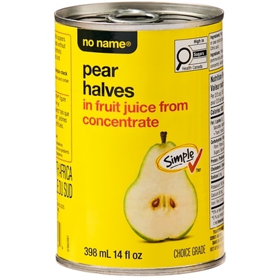 Sans Nom Poires en moitiés dans du jus de fruit fait de concentré 398 ml, 0,50 $/100ml