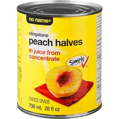 No Name Clingstone Peach Halves in Juice From Concentrate 796 ml, $0.63/100ml