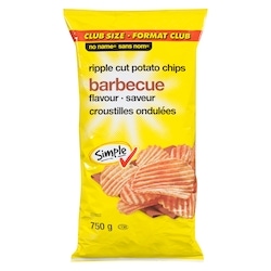 Sans Nom Croustilles ondulées, saveur barbecue 750 g, 0,67 $/100g