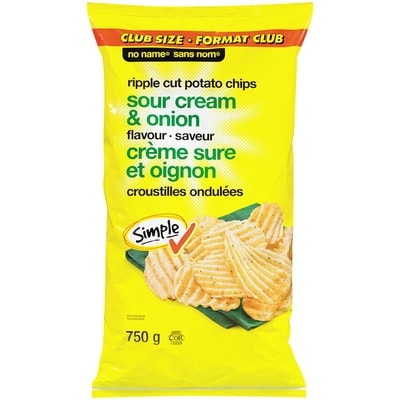 No Name Sour Cream & Onion Ripple Cut Potato Chips  750 g, $0.67/100g