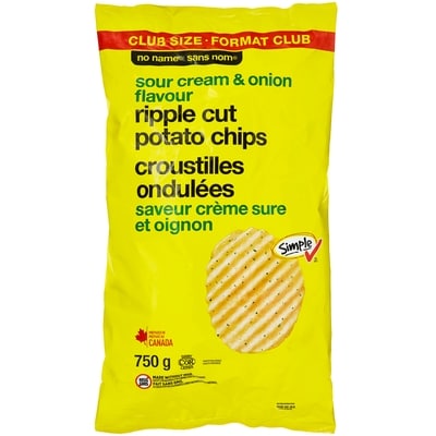 No Name Sour Cream & Onion Ripple Cut Potato Chips 750 g, $0.80/100g
