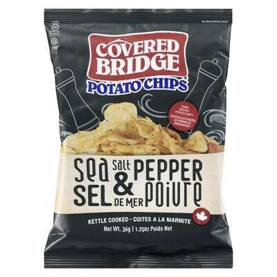 Covered Bridge Sea Salt and Cracked Pepper Old Fashioned Kettle Cooked Potato Chips 36 g, $4.97/100g
