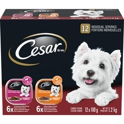 Cesar Nourriture humide pour chiens – pain classique en sauce en emballage de 12 (saveur de poulet grillé et saveur de bifteck d'aloyau) 12x100.0 g, 1,75 $/100g