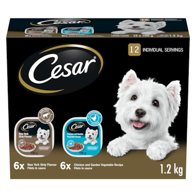 Cesar Filets In Sauce Adult Wet Dog Food New York Strip & Chicken Variety Pack 12x100.0 g, $1.83/100g