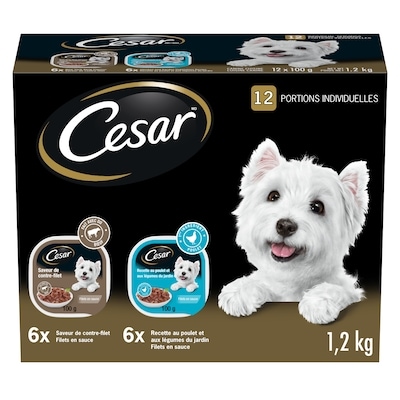 Cesar Nourriture humide pour chiens adultes filets en sauce en format variété saveur de contre-filet et poulet 12x100.0 g, 1,75 $/100g