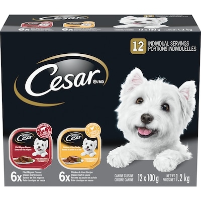 Cesar Classic Loaf In Sauce Adult Wet Dog Food Filet Mignon & Chicken and Liver Variety Pack 12x100.0 g, $1.75/100g