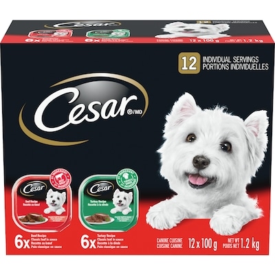 Cesar Classic Loaf In Sauce Adult Wet Dog Food Beef & Turkey Variety Pack 12x100.0 g, $1.75/100g