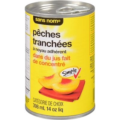 Sans Nom Pêches à noyau adhérent tranchées dans du jus fait de concentré 398 ml, 0,50 $/100ml