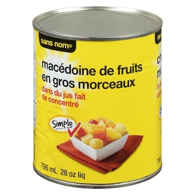 Sans Nom Macédoine de fruits en gros morceaux dans du jus fait de concentré 796 ml, 0,66 $/100ml