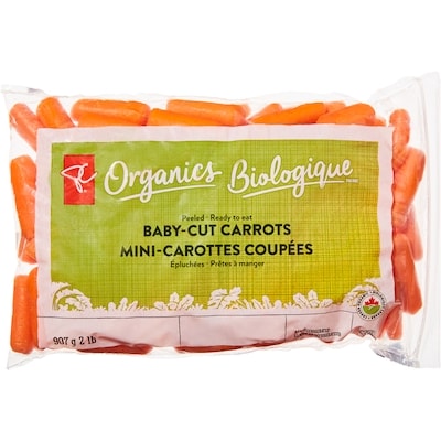 PC Organics Organics Baby Cut Carrots, 2 lb bag 907 g, $0.77/100g