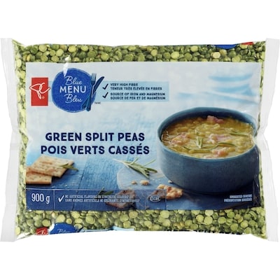 PC Blue Menu Green Split Peas 900 g, $0.44/100g